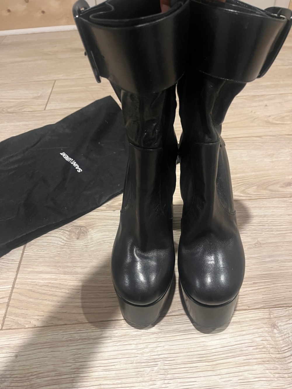 Saint Laurent “Billy” Black Leather Platform Ankle Boots - Picture 3 of 13